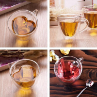 Двустенна чаша Pufo за топли напитки, кафе или чай, 240 мл, интериор във формата на сърце, прозрачен, снимка 1 - Чаши - 36440160