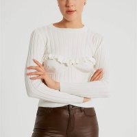 ефектна блуза, машино плетиво, цвят бял, снимка 3 - Блузи с дълъг ръкав и пуловери - 34951160