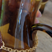 Винтидж комплект за  Сангрия от кехлибарено стъкло 70- те години на миналия век. Кана и 6 чаши, снимка 7 - Сервизи - 44875352