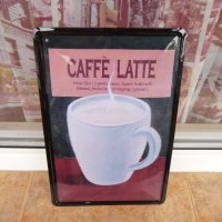 Метална табела кафе лате Caffe Latte с мляко чаша порцелан, снимка 1 - Декорация за дома - 43107482