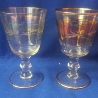 Комплект 6 чаши, калиево стъкло, златни кантове, ръчна гравюра, снимка 5 - Чаши - 36869395