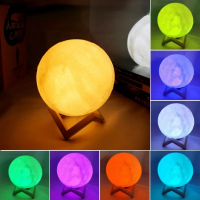 3D нощна лампа луна многоцветна RGB
