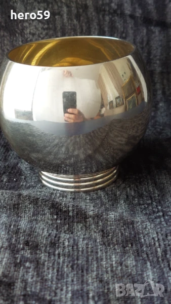 Дизайнерска фирмена сребърна чаша сребро 925 фирма- BVLGARI, снимка 1