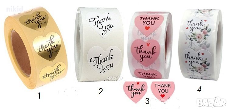 100 бр Thank You в бяло сърце малки самозалепващи лепенки стикери за ръчна изработка за подарък, снимка 1