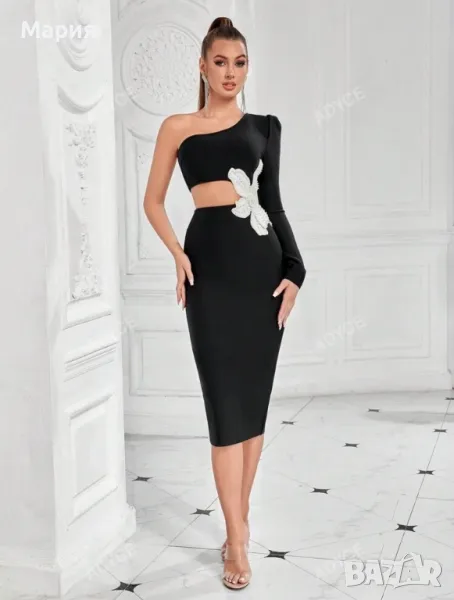 Черна рокля с едно рамо , снимка 1