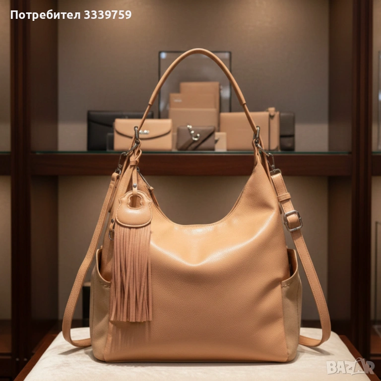 Дамска чанта с висулка и странични джобове в 7 цвята — стилна, вместителна и практична, снимка 1