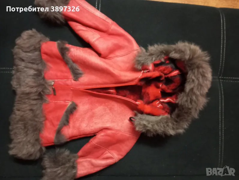 Зимно детско кожухче от естествена кожа и естествен косъм , снимка 1