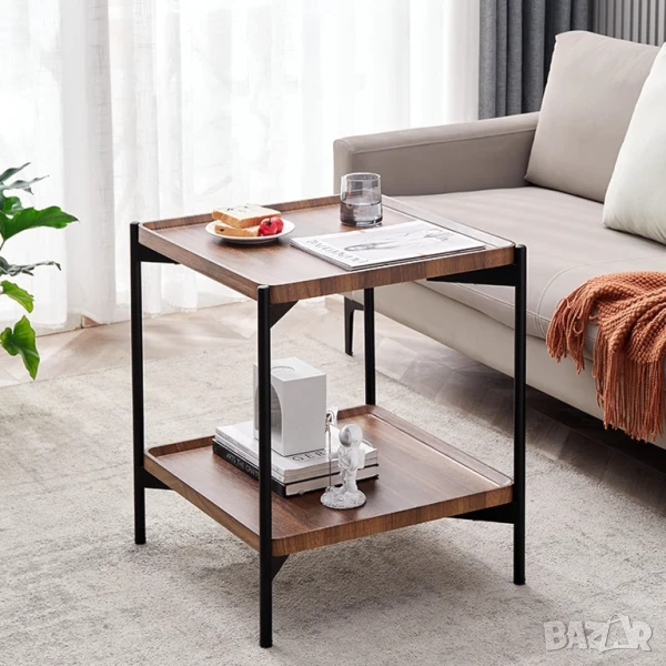 2-етажна квадратна маса за кафе 60см странична в рустик орех/60 см №5, снимка 1