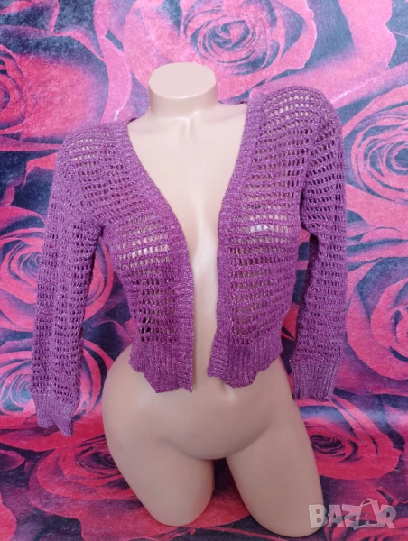 Лилава къса жилетка със златиста нишка С, снимка 1