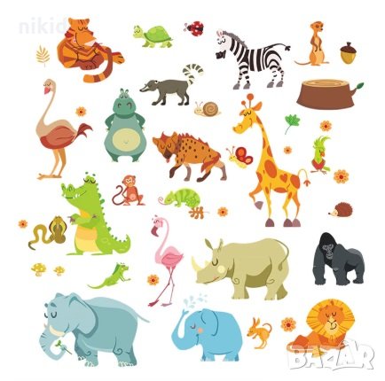 Джунгла много Диви Животни стикер постер лепенка за стена и мебел детска самозалепващ, снимка 1