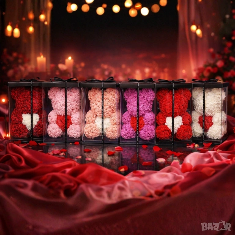 Мече от рози с подаръчна кутия в 3 размера, снимка 1