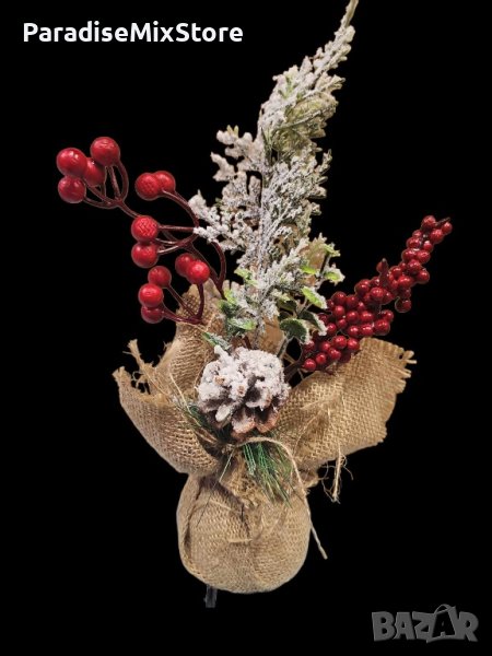 Изкуствена коледна декорация Коледен букет Christmas Flora в зебло, снимка 1