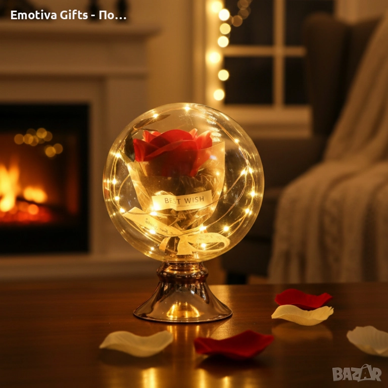 Лампа с роза и мека LED светлина , снимка 1