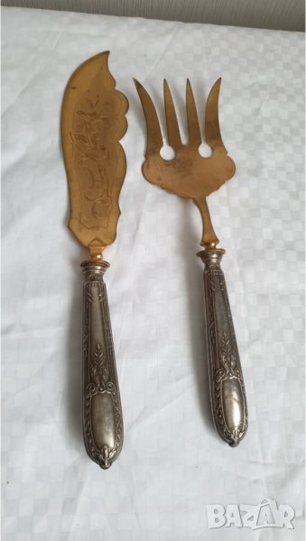 Прибори за сервиране на торта със сребърни дръжки, снимка 1