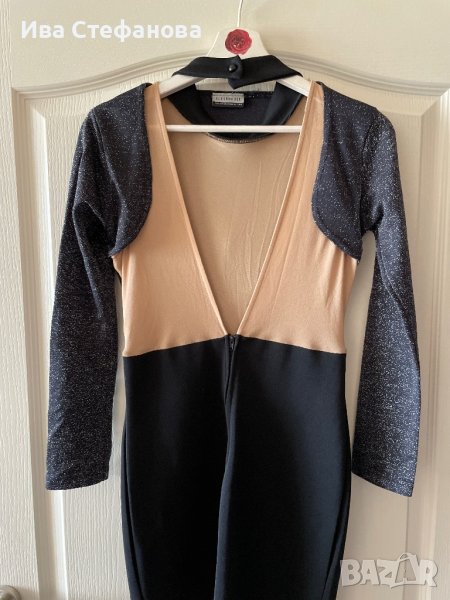 Черно еластично трико болеро ръкави блясък глитер ламе, снимка 1