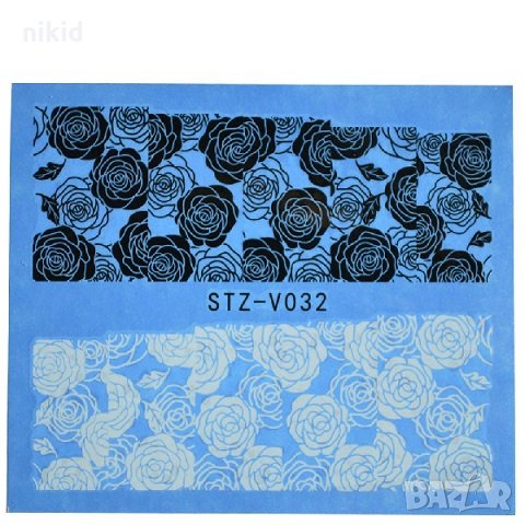 stz-v032 черно бели рози слайдер татос ваденки водни стикери за нокти, снимка 1