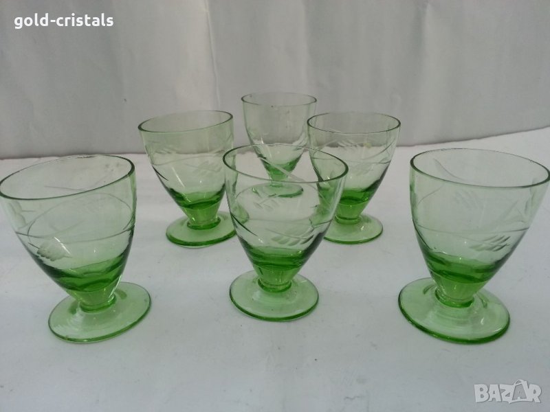 Ретро чашки с гарафа за ракия цветно зелено стъкло, снимка 1