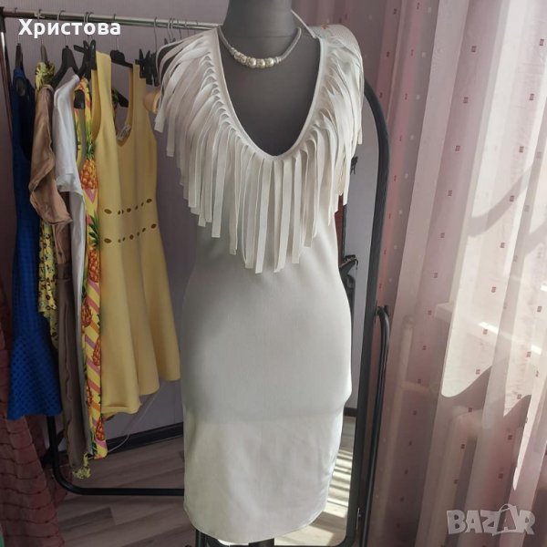 Елегантна бяла рокля с ресни - 25,00лв., снимка 1