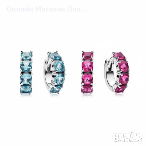 925 Сребърни обеци с 4 сини или червени циркона 14мм