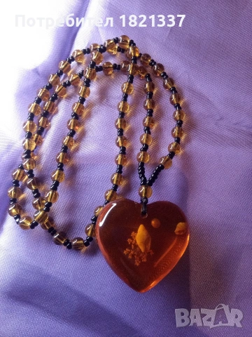 Гердан с кехлибар Сърце, снимка 2 - Колиета, медальони, синджири - 53387506
