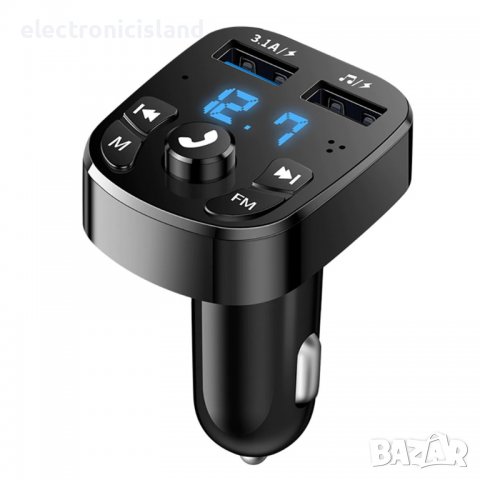 Блутут FM bluetooth трансмитер Kebidu, Волтметър, 2 USB заряднo за GSM Bluetooth Car, кола, камион
