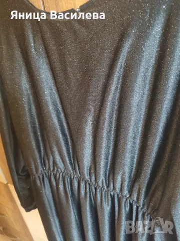 Черна брокатена дълга официална рокля с коланче, снимка 2 - Рокли - 49940049