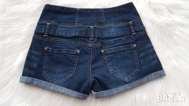 Къси дънкови панталони с висока талия размер С-М, снимка 2 - Къси панталони и бермуди - 37434457