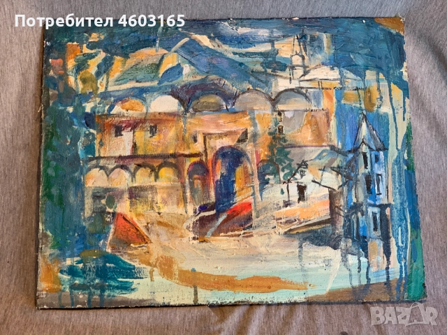 стара картина градски пейзаж , снимка 2 - Картини - 52793081