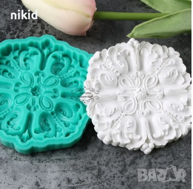 ОР77 Орнамент полуквадрат кръг силиконов молд форма за декорация торта фондан шоколад и др, снимка 3 - Форми - 44898027