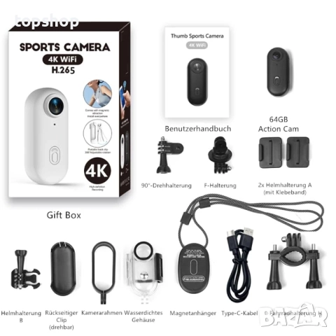 Lottsall D113A-Z1 мини екшън камера - 4K 64GB камера с 30M водоустойчивост, Hands-Free POS..., снимка 9 - Камери - 51615222