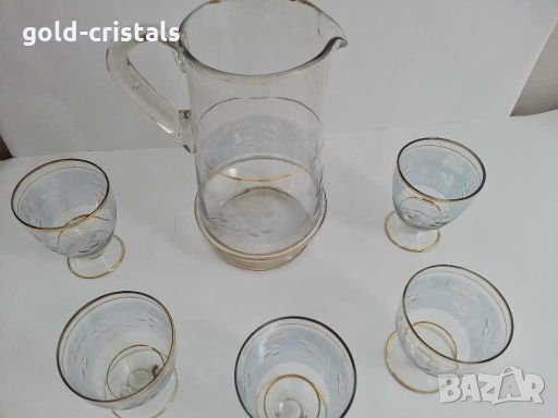 Ретро стъклени  кана и чашки , снимка 7 - Антикварни и старинни предмети - 28621414