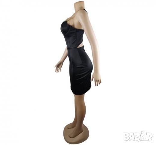 Черна рокля сатен с верижки Avin Alessa Cliche, снимка 8 - Рокли - 35057151