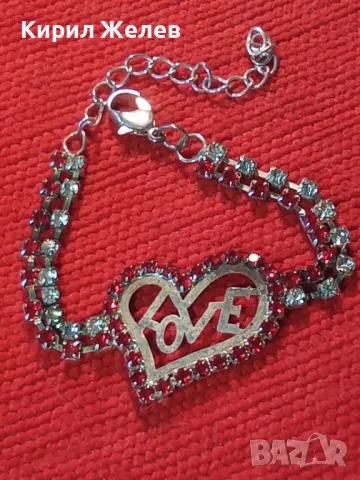 НЕЖНА ПОСРЕБРЕНА ГРИВНА със СЪРЧИЦЕ и ФАСЕТИРАНИ КРИСТАЛЧЕТА 47496, снимка 10 - Гривни - 47057051