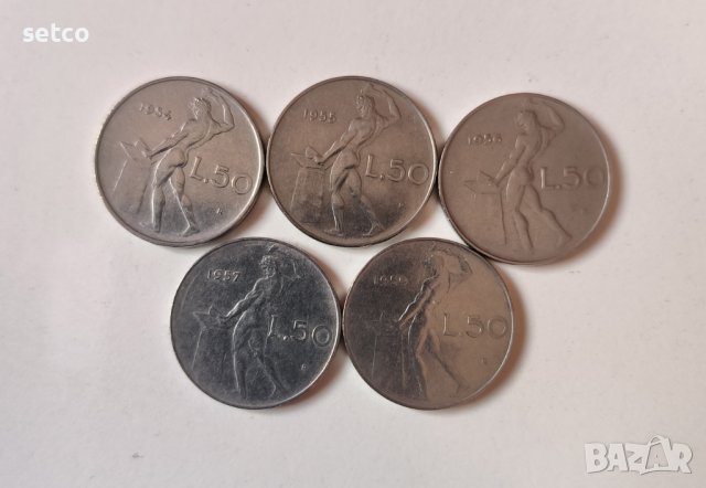 Италия лот 50 лири 1954 , 1955 , 1956 , 1957 и 1959 г. а3