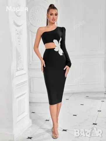 Черна рокля с едно рамо 