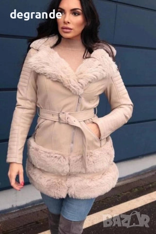 Дамско кожено яке с пух, снимка 4 - Якета - 51802440