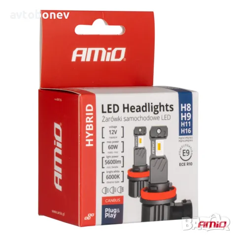LED крушки AMIO Hybrid H8/H9/H11/H16-12V-6000K к-т/2 бр./, снимка 2 - Аксесоари и консумативи - 49493442