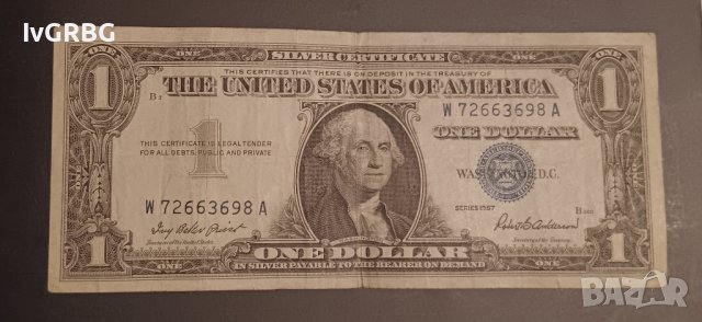 1 долар 1957 САЩ СИН ПЕЧАТ Сребърен сертификат , снимка 1 - Нумизматика и бонистика - 43346603