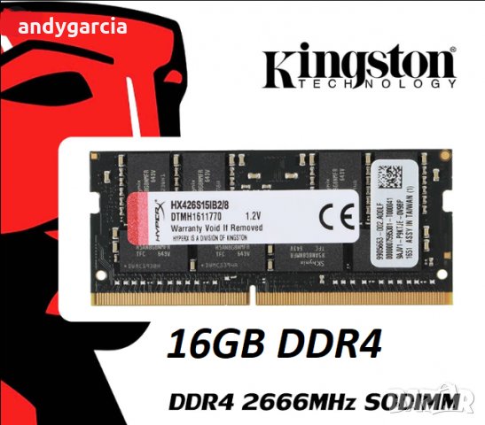 16GB DDR4 2400mhz Kingston (1x16GB DDR4) sodimm за лаптоп, снимка 2 - RAM памет - 33520479