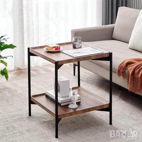 2-етажна квадратна маса за кафе 60см странична в рустик орех/60 см №5