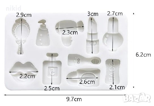 10 микс козметика модни аксесоари грим сенки устни силиконов молд форма фондан , снимка 2 - Форми - 43063852