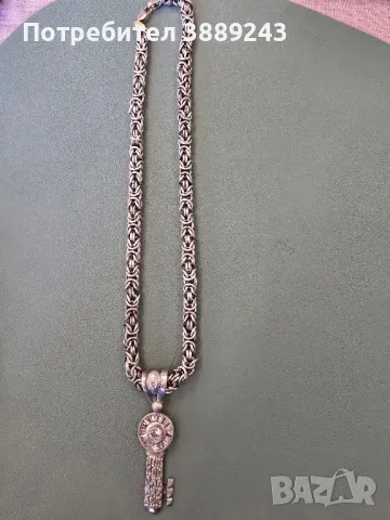 Сребърно колие с ключ 925, снимка 3 - Колиета, медальони, синджири - 49312227