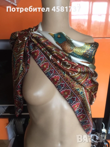 Копринен шал с десен фазани, снимка 9 - Шалове - 52010273