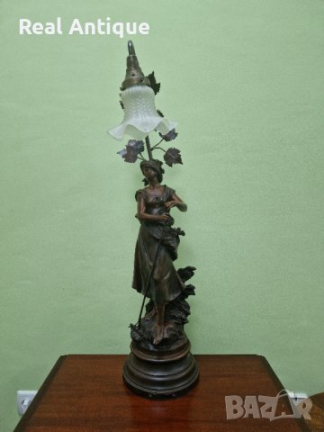 Уникална голяма антикварна френска фигурална лампа , снимка 1 - Настолни лампи - 44098195