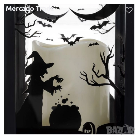 Декоративен Хелоуински фенер с осветена шапка на вещица, Черен, LED, снимка 4 - Декорация за дома - 52055378