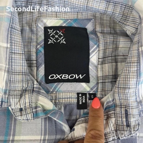 Мъжка карирана риза с къс ръкав Oxbow синя размер S, снимка 2 - Ризи - 53274583