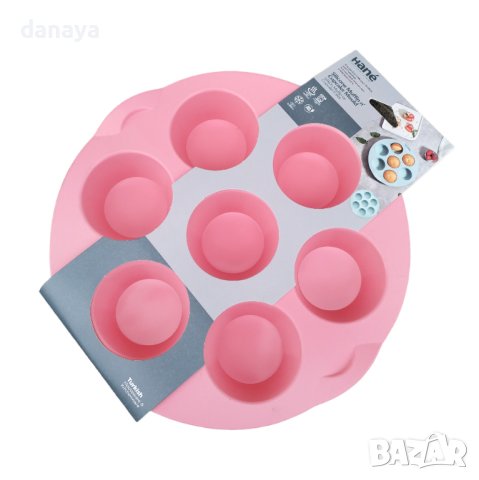 4373 Кръгла силиконова форма за мъфини, 7 гнезда, снимка 3 - Форми - 43694861
