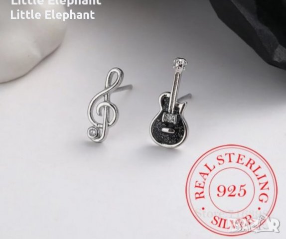 Сребърни обеци нотичка и китара,колекция"Famous"дизайнерски модел/нови