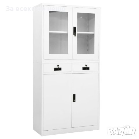 Офис шкаф, бял, 90x40x180 см, стомана и закалено стъкло, снимка 1 - Шкафове - 43785071
