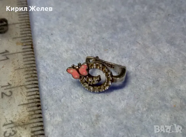 ФИГУРАЛНА АНГЛИЙСКА ЕМАЙЛИРАНА СКЪПОЦЕННА СРЕБЪРНА ОБЕЦА ПЕПЕРУДКА СРЕБРО S925  РЪЧНА РАБОТА 47543, снимка 6 - Обеци - 49682593